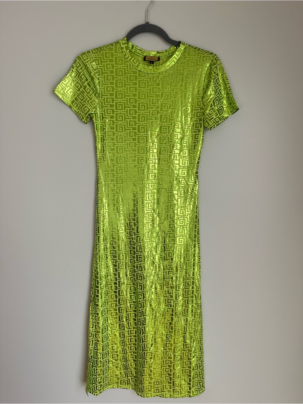 Love Highlight - women’s Green Metallic Geometric Slit Midi Tunic Short sleeve S